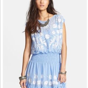 Free People XS Sheer Blue Embroidered Mini Dress NWT